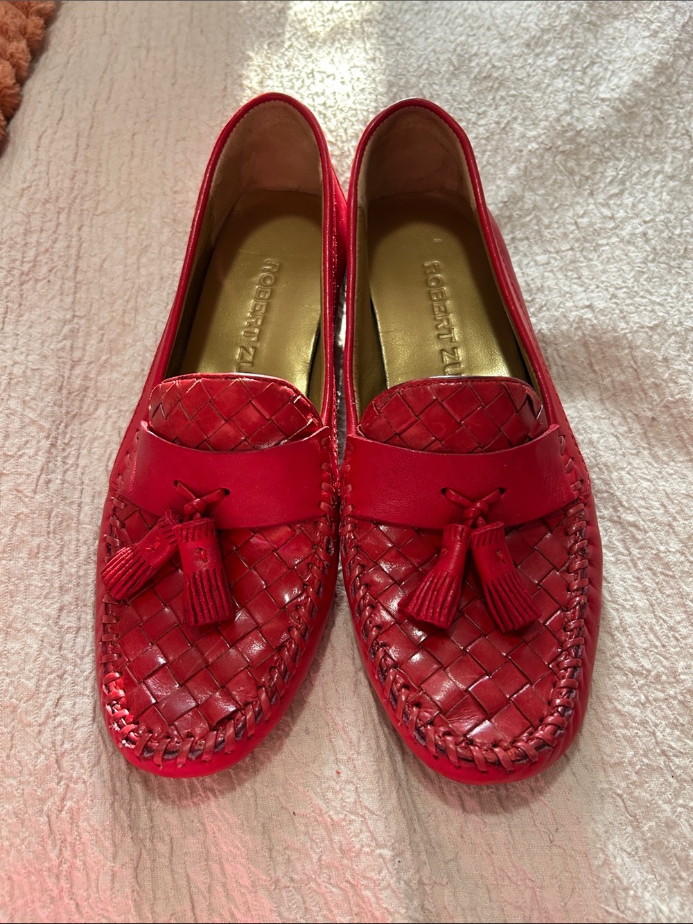 Robert Zur Red Leather Woven Tassel Loafers - Women